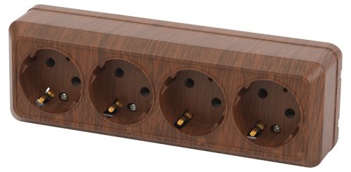 Розетка с заземлением накладная Эра Intro Quadro 4-м. венге картинка